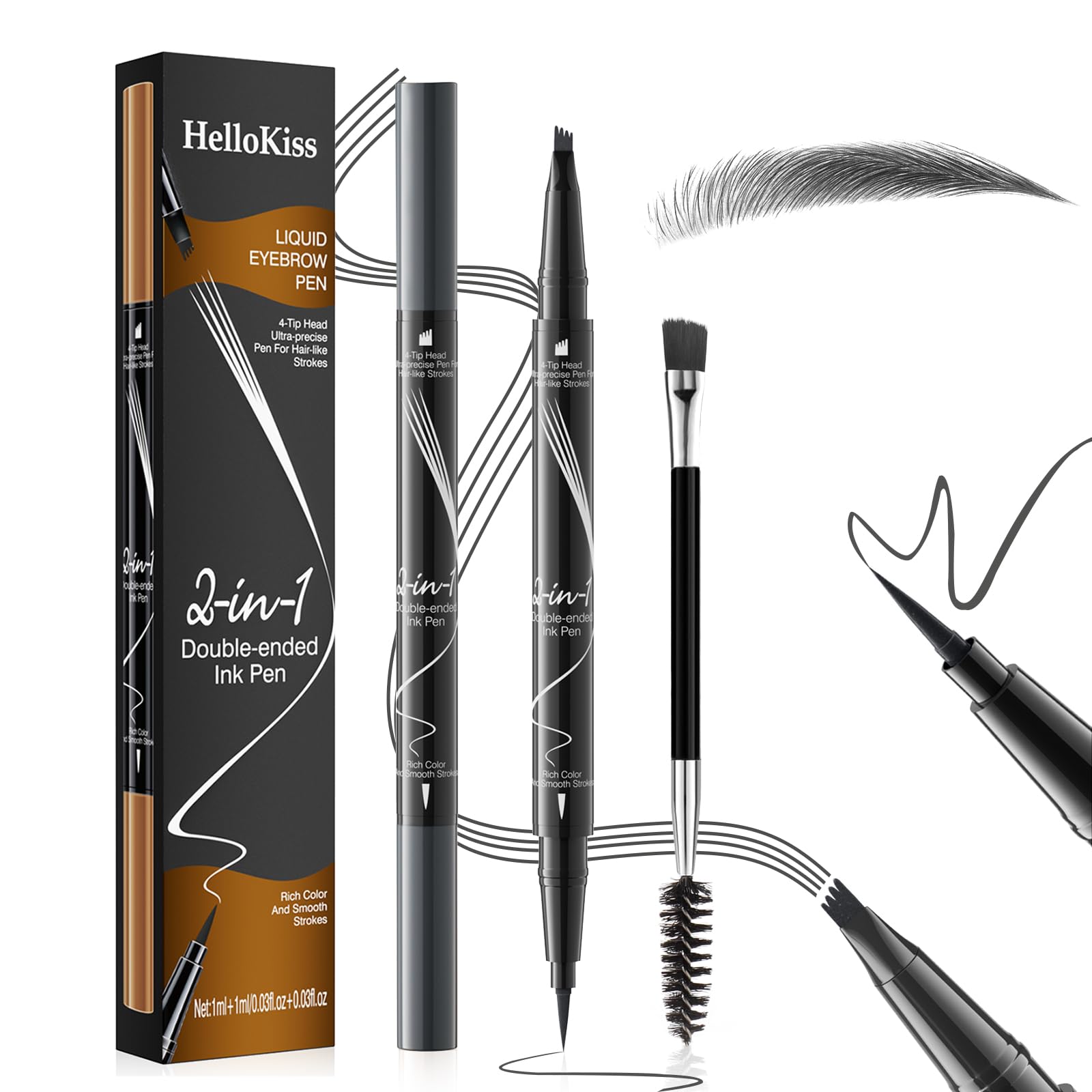 2 in 1 Waterproof Microblading Eyebrow Pen - Double Ended Magic Precise Eyebrow Pen Microblade Effect Eyebrow Pencil Brow Contouring Pen (Gray)