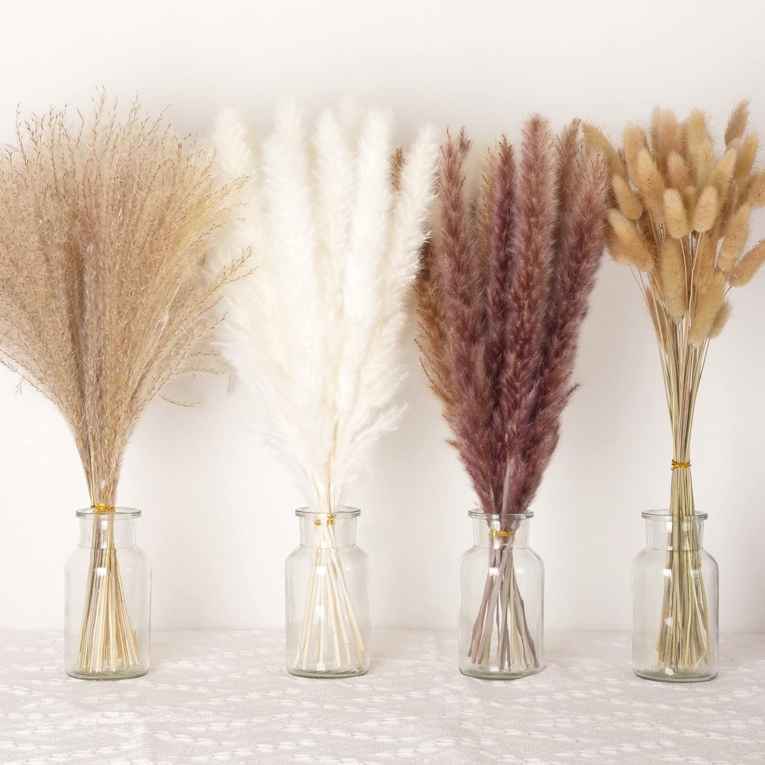 Dried & Preserved Flora - 105PCS Pampas Grass Boho Home Decor - Moraway Fall Floral Arrangement - Natural Dried Flower for Wedding Party Baby Shower Living Room Bedroom Farmhouse Office Table-Western Modern Neutral Decorations