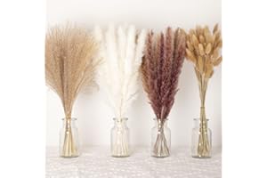 Dried Pampas Grass Decor - 105 PCS Natural Boho Wedding Flowers with Bunny Tails & Reed Grass, Rustic Farmhouse Home Table De