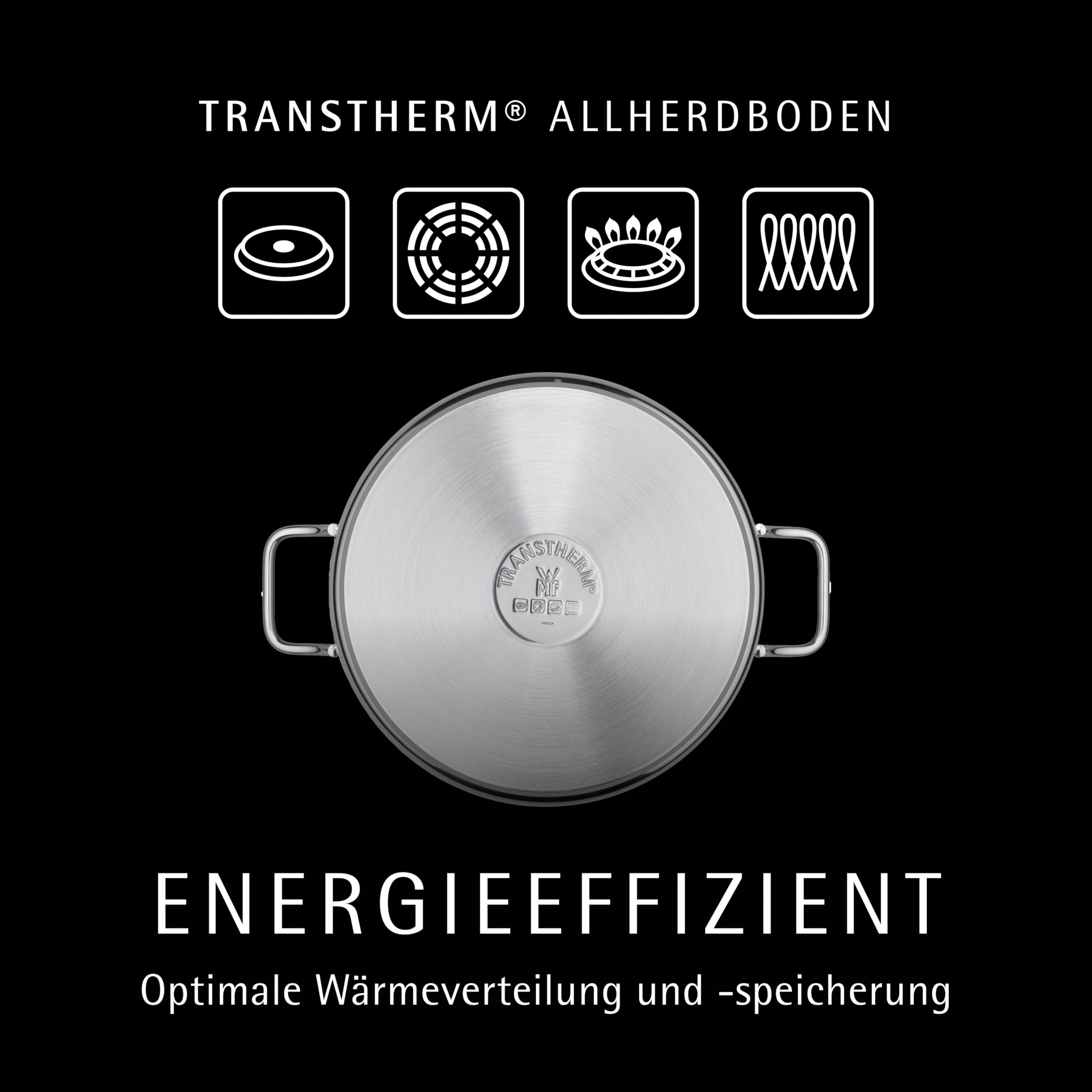 WMF Schmorpfanne 28 cm mit hohem Rand und Deckel – Induktions-Bräter 5,0l aus Cromargan Edelstahl, antihaftbeschichtet und backofengeeignet, robuste Pfanne für Schmoren, Braten und vielseitiges Kochen 5