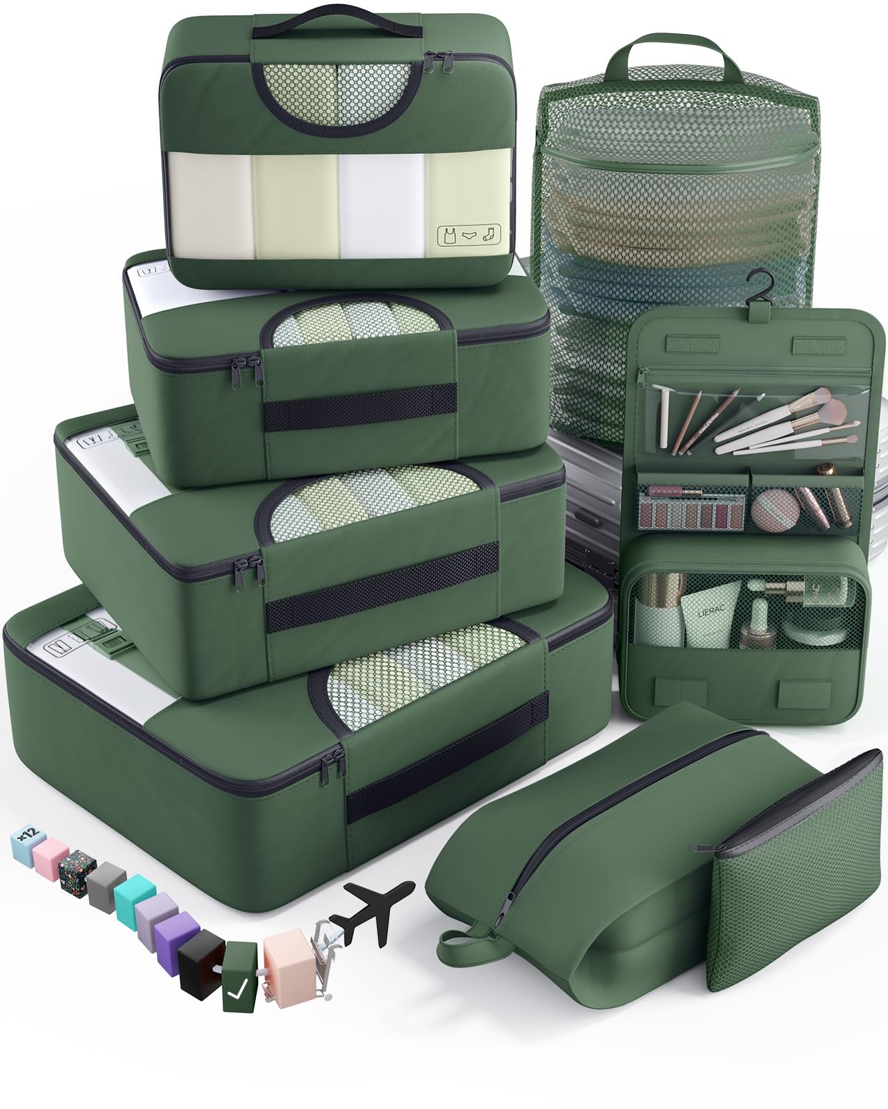 Veken 8 Set Packing Cubes for Travel Essentials, Suitcase Organizer Bags in 4 Sizes, Carry-On Luggage Accessories with Large Laundry & Hanging Toiletry Bag, Must-Have for Airplane, Road Trip & Camping Image