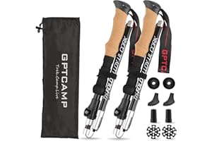 GPTCAMP Nordic Walking Stick, TPZ-1, 2pc Folding Collapsible Hiking Poles with Metal Quick Lock, Cork Handle, Lightweight 7075 Aluminum Trekking Poles for Seniors Women Men Hiking Gear