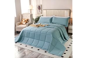 SOULOOOE 128x120 Oversized King Plus Comforter, Winter Warm Extra Large King Size Quilts 3 Pieces Lightweight Reversible Down Alternative Comforter for All Season with 8 Corner Tabs -Ice Blue
