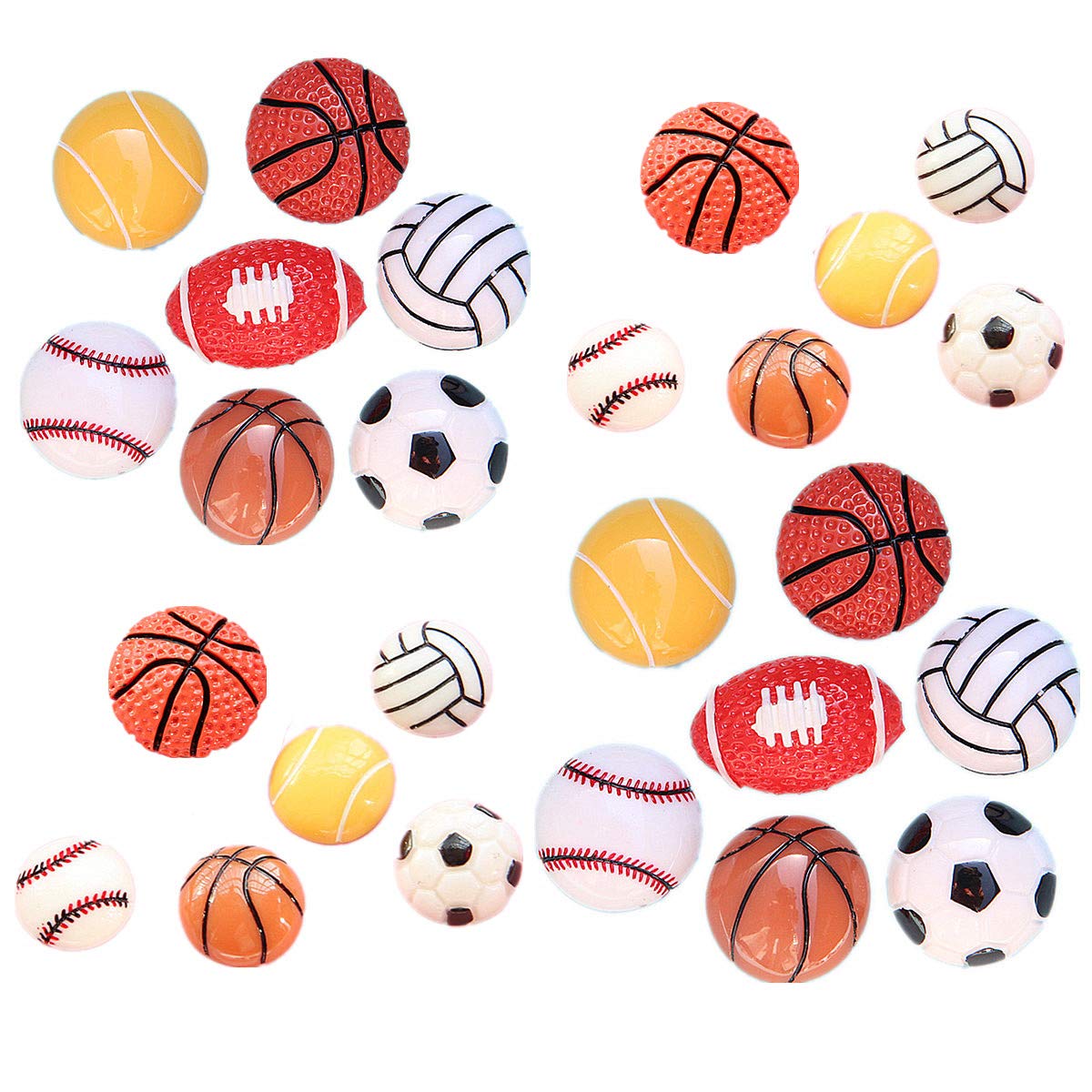 26Pack Assorted Sport Ball Charms Basketball Football Tennis Baseball Volleyball Resin Flatback Beads for Craft Making Miniature Fairy Garden Accessories Scrapbooking Phone Case DIY
