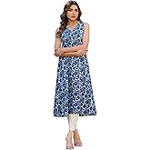 Janasya Indian Women's Cotton Blue Casual Kurta for Women