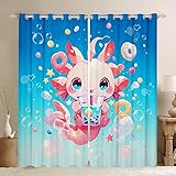 Kawaii Axolotl Curtains,Cartoon Salamander Window