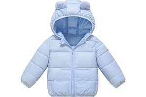 AIWUHE Baby Hooded Down Jacket Boys Girls Light Puffer Winter Coats Toddler Bear Ears Zipper Up Down Coats Outwear 6M-4T