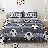 Gusuhome Boys Sports 7 Piece Soccer Comforter Set Twin Size 3D Football Playground Bedding Set for Kids Bed Set Gray(Comforter,Flat Sheet,Fitted Sheet and Pillow Sham)