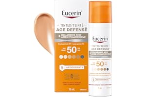 Eucerin Tinted Age Defense SPF 50 Face Sunscreen, Daily Face Sunscreen SPF 50 With Hyaluronic Acid and Antioxidants, Body SPF