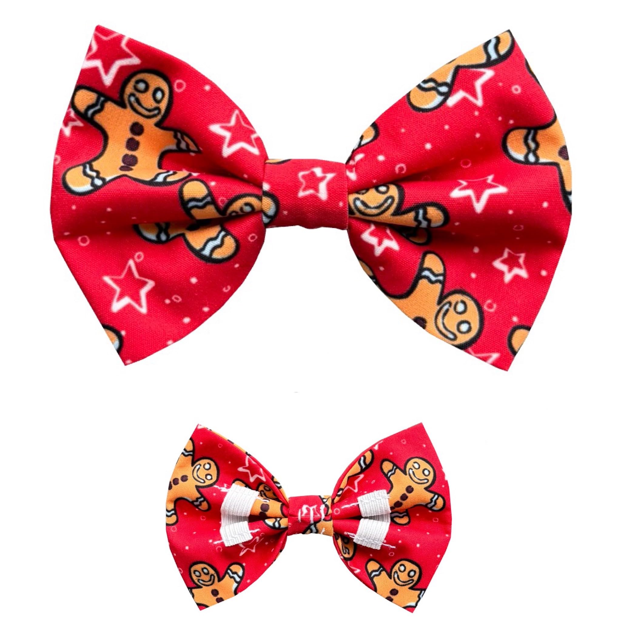 New Dogs Bow Tie Bowtie Christmas GINGERBREAD RED Elastic Band attach COLLAR ACCESSORY Handmade UK (L)