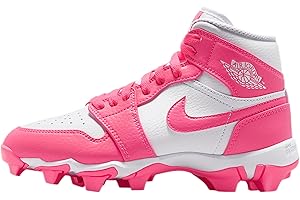 Jordan 1 Mid Little/Big Kids' Cleats (White/Sunset Pulse/Digital Pink)