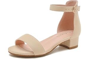 Dufannie Girls Sandals Low Heels Dress Pump Ankle Strap Open Toe Flower Girl Wedding Party for Toddler Little Big Kid