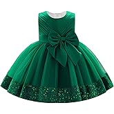 OBEEII Infant Baby Girls Pleated Bowknot Sequins Tulle Tutu Dress Toddler Formal Birthday Baptism Wedding Flower Girl Dress