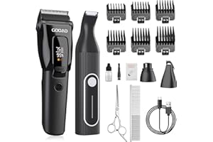 Gooad Dog Clippers for Grooming Heavy Thick Hair & Coats, 7500rpm Low Noise Cordless Pet Shaver, Dog Grooming Kit with Paw Trimmer Nail Grinder for Small Large Dogs