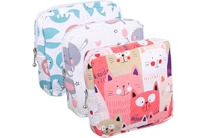 WY LIGHTING LEVEL 3 PCS Sanitary Pad Storage Bag Portable Period Bag for Teen Pads/Sanitary Napkins/Tampons, Sanitary Napkin Storage Bags First Period Gifts for School, Hygiene Bags Travel Containers (Pink,Grey, Blue)