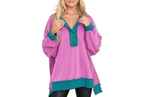AlvaQ Sweatshirt for Women Oversized Casual Long Sleeve Button Henley Neck Pullover Tunic Tops Fall Fashion Outfits