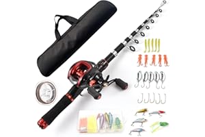 Fishing Rod and Reel Combo Telescopic Fishing Rod with Baitcasting Reel, 7.2:1 Gear Ratio, 18+1BB Bearings, Includes Storage 