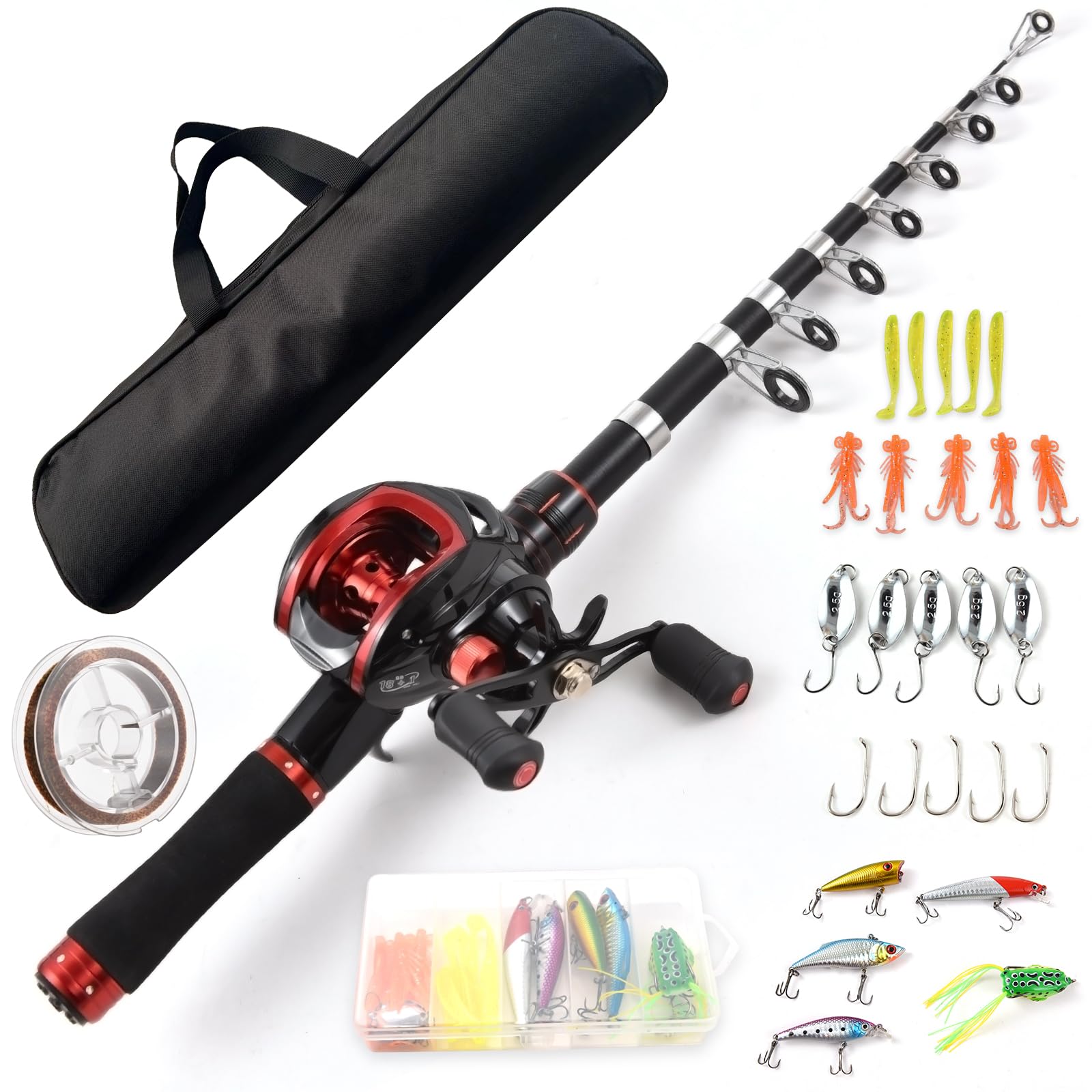 Lixada Baitcasting Combos Fishing Rod and Reel Combo 2.1m Telescopic Fishing Rod with Left Hand/Right Hand Baitcasting Reel