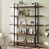 Heavy Duty 5 Tier Industrial Bookcase for Home Office, Rustic Brown | 47" Wide Wood Bookshelf,120 lbs Shelf Capacity, Rustic Open Shelving Display,3CM Upgraded Thicken Board,Easy to Assemble