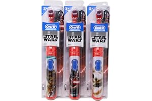 Oral-B Kid's Battery Power Toothbrush with Timer Featuring Disney's Star Wars Characters, Red, Pack of 3, Chewbacca, Darth Vader, and BB-8