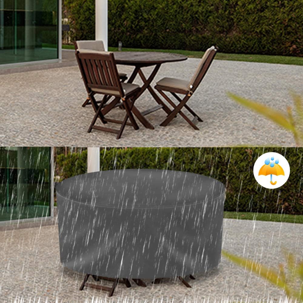 STARTWO Patio Furniture Cover Heavy Duty Waterproof Anti-Fading Cover for Outdoor Round Table & Chairs Set, Grey 60" x 28" : Garden & Outdoor
