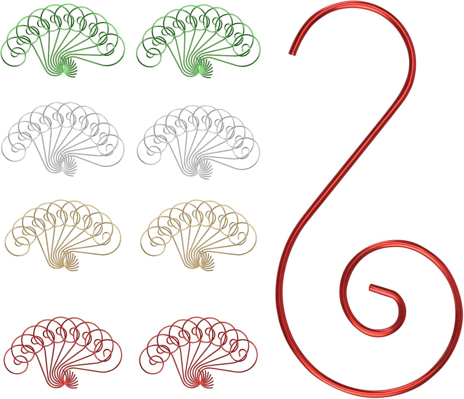 Ornament Hooks - Lyeasw 120 Pack Metal Ornament Hooks for Hanging Christmas Tree Decorations, Multi Color Swirl Hook Hanger, Silver, Red, Green, Gold