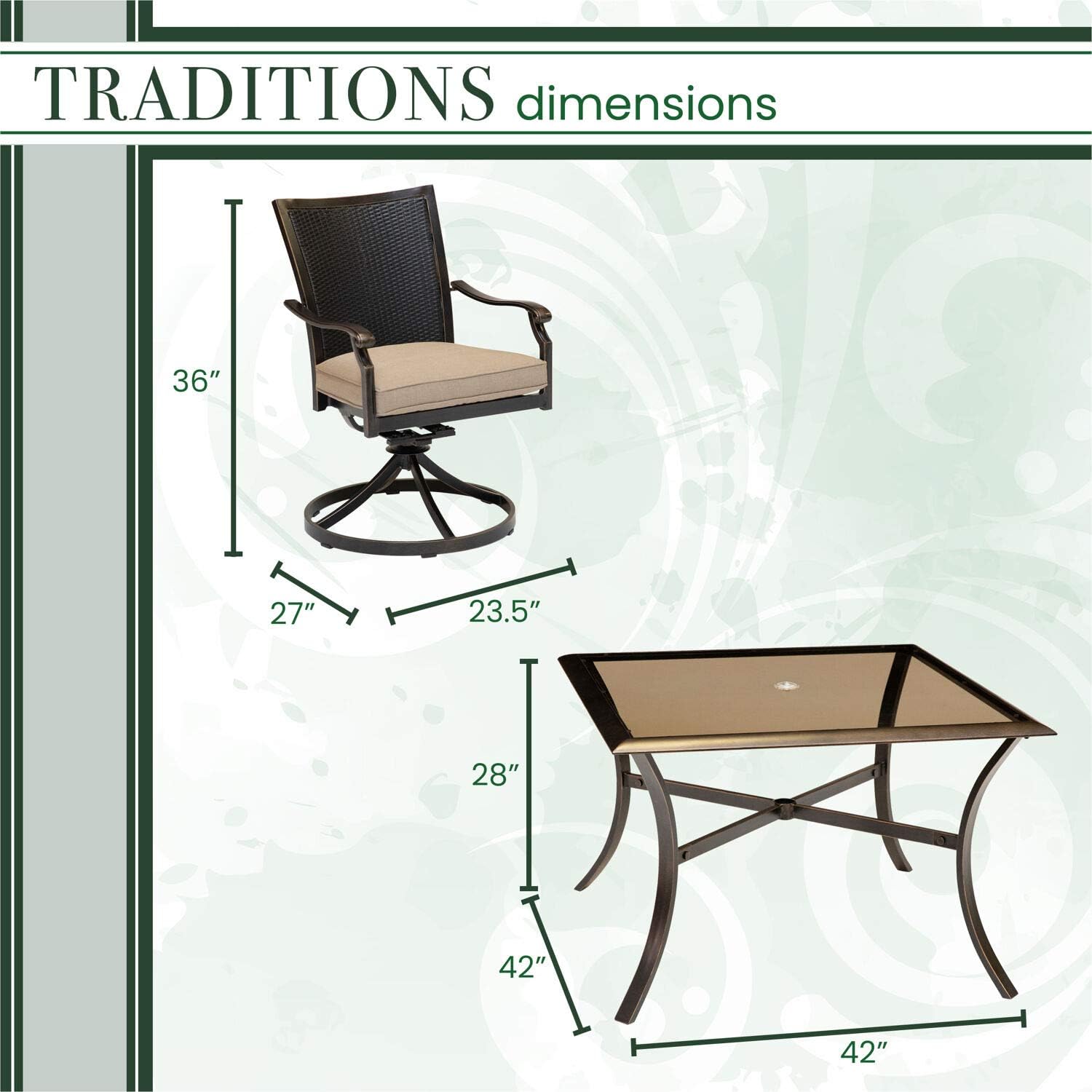 Hanover TRADDNWB5PCSWSQG-TAN Traditions 5-Piece Tan with 4 Wicker Back Swivel Rockers Outdoor Dining Set : Garden & Outdoor