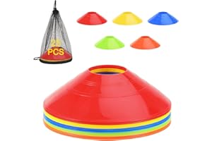 MoKo 25 Pcs Pro Disc Cones, 5 Colors Exercise Training Flat Cones, Agility Soccer Markers with Convenient Mesh Carry Bag for 
