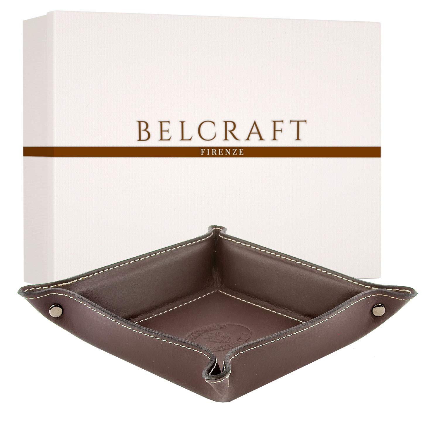 BELCRAFT Orvieto Leather Tidy Tray, Handmade Classic Italian Style, Key Wallet, Coin Box, Bordeaux (19x19 cm)