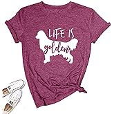 Life is Golden Shirt for Women Cute Dog Mom Graphic Short Sleeve Casual Mama Gifts T-Shirt
