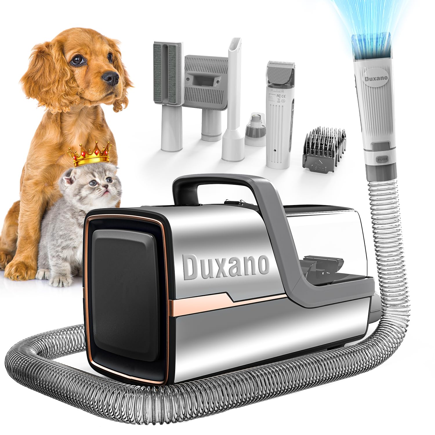 DUXANO Dog Grooming Kit, Multi-Functional Hair Trimmer & Vacuum, 15KPa ...