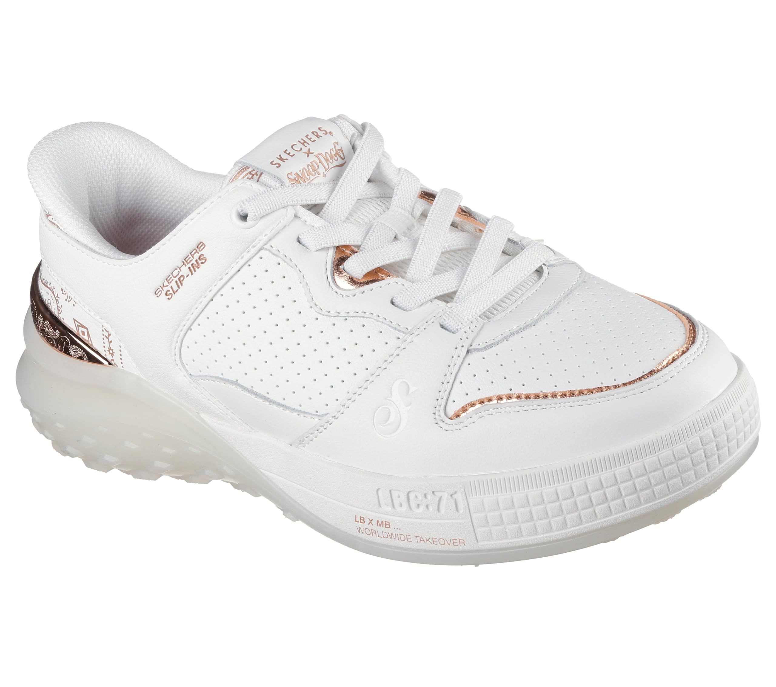 Skechers X Snoop Dogg Women’s,Sizzle-Sizzle Slip INS,WHT,7.5 M US