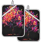 ARGTILDN Abstract Flowers Tree Life Pot Holders Set of 2 for Kitchen Heat Resistant Potholders Soft Oven Hot Pads with Pockets for Countertop Home Cooking Baking 7"x9.8"