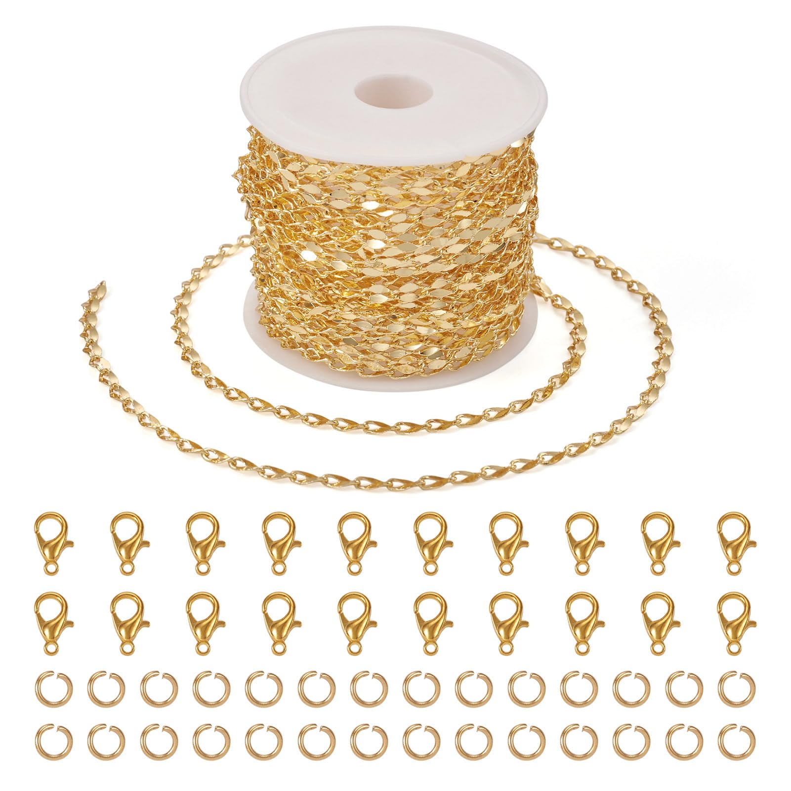 PandaHall 5m Brass Dapped Chains Roll Soldered Link Chains Bulk with Jump Ring Lobster Claw Clasps for Men Women Necklace Jewelry Making
