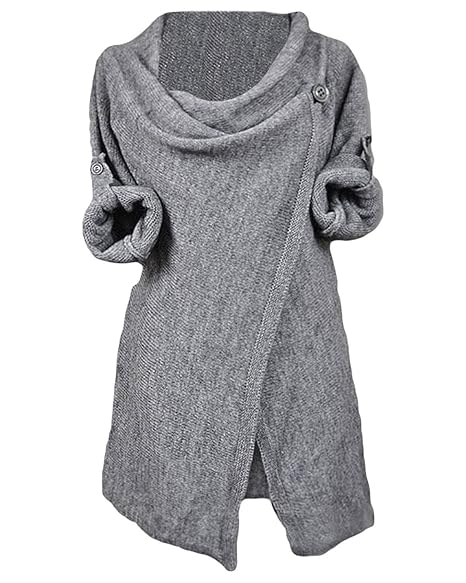 Cupshe Fashion Women's Asymmetric Hem Split Wrap Sweater Poncho Coat (L, Grey)