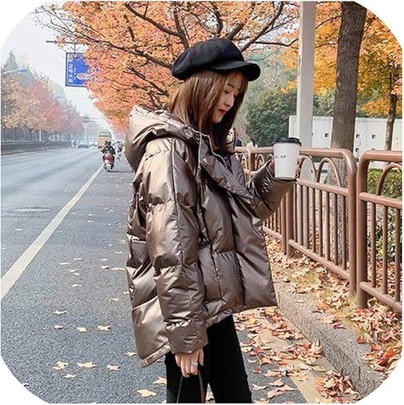 Amazon Co Jp 冬のダウンパーカーレディース光沢のあるフード付きジャケット大サイズ冬暖かい厚パーカールースコート 服 ファッション小物