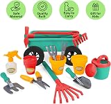 deAO Children's Gardening Sets Toddler Tools 3 12 Kids Wheelbarrow Wagon Green view 5