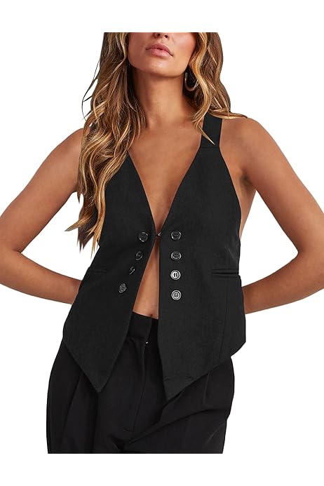 Ladies Vests Dressy Women's Button Down Sweater Vests Sleeveless V