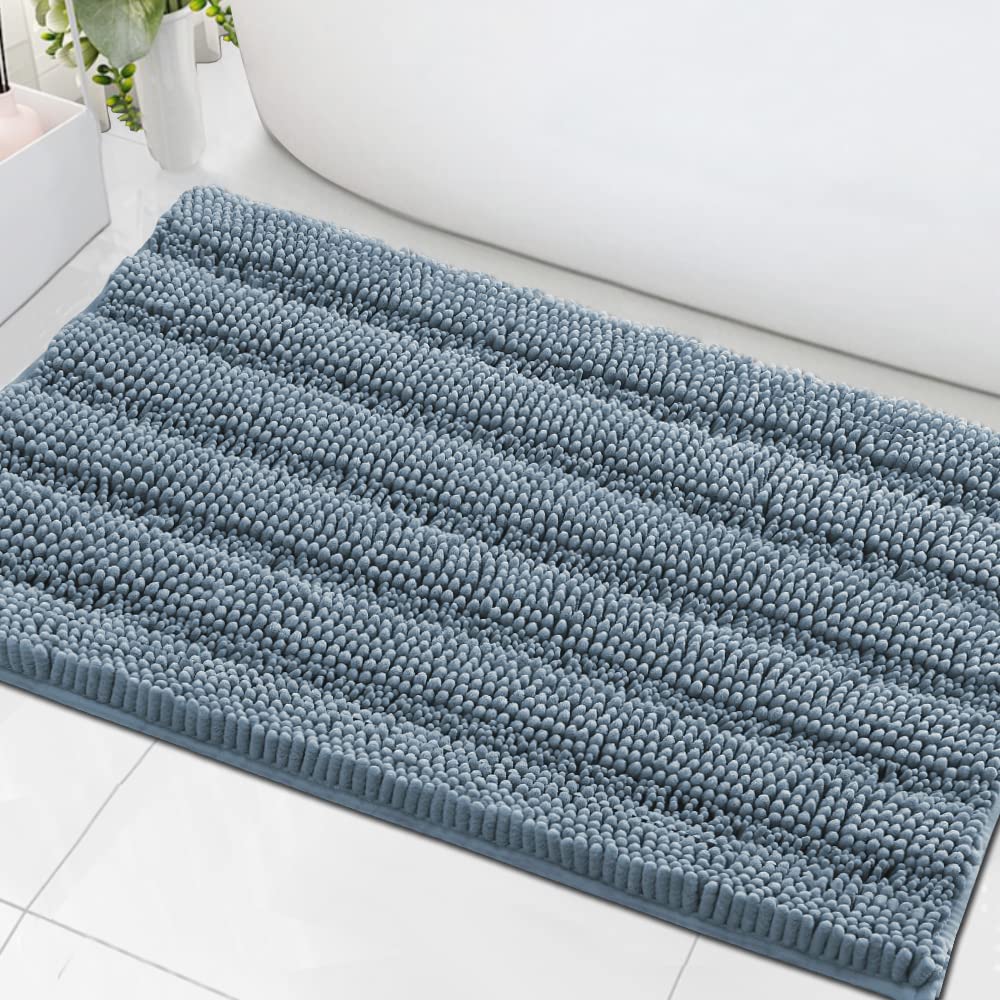 H.VERSAILTEX Bath Mats for Bathroom Non Slip Extra Thick Chenille Striped Bath Rug 24" x 36 ...