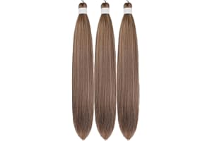 GOZILL Ash Brown Braiding Hair Pre Stretched Kanekalon Braiding Hair Extension 26 Inch Colorful Synthetic Fake Hair for Braiding