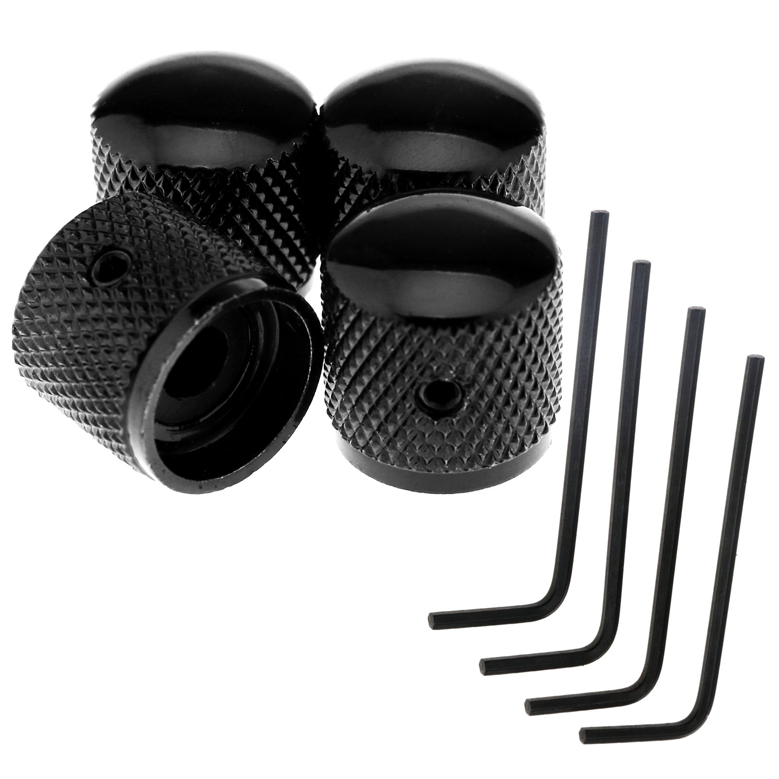 YINETTECH 4Pcs Guitar Bass Tone Volume Control Knob Electric Guitar Knurled Speed Black