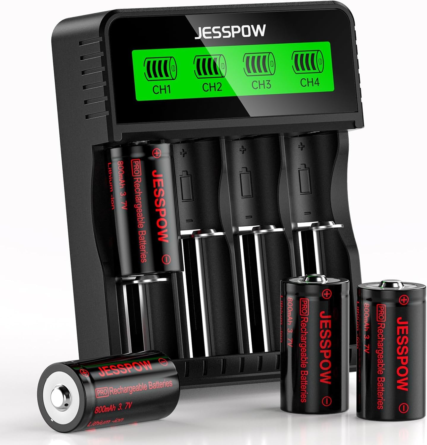 CR123A Batterie mit Ladegerät, 3,7V Akku Wiederaufladbare für Taschenlampen Kameras Mikrofon Warnsystem, CR123A Akku 9