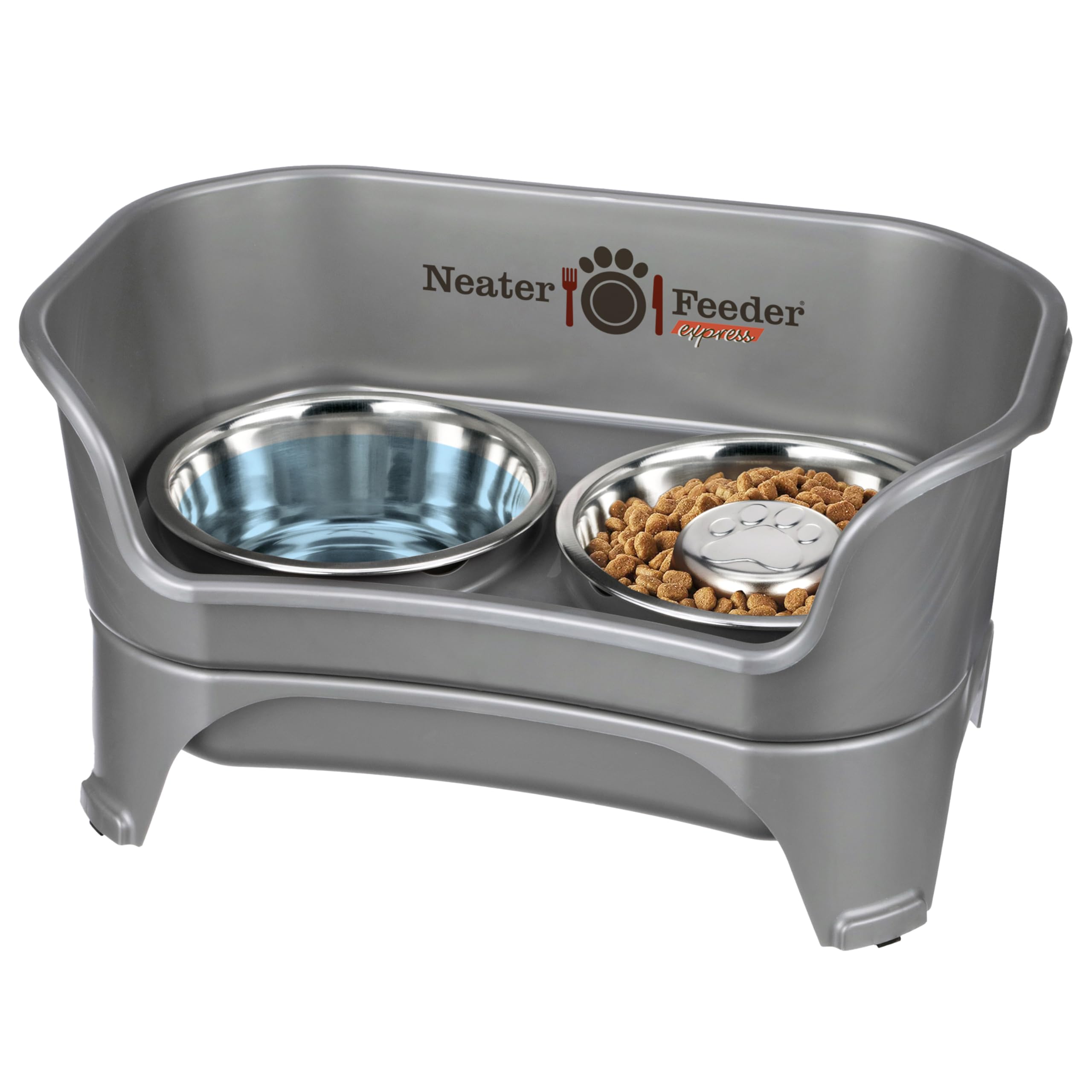 Neater Feeder Express by Neater Pet Brands (Medium to Large Dog, Gunmetal) & Slow Feed Bowl Combination Package