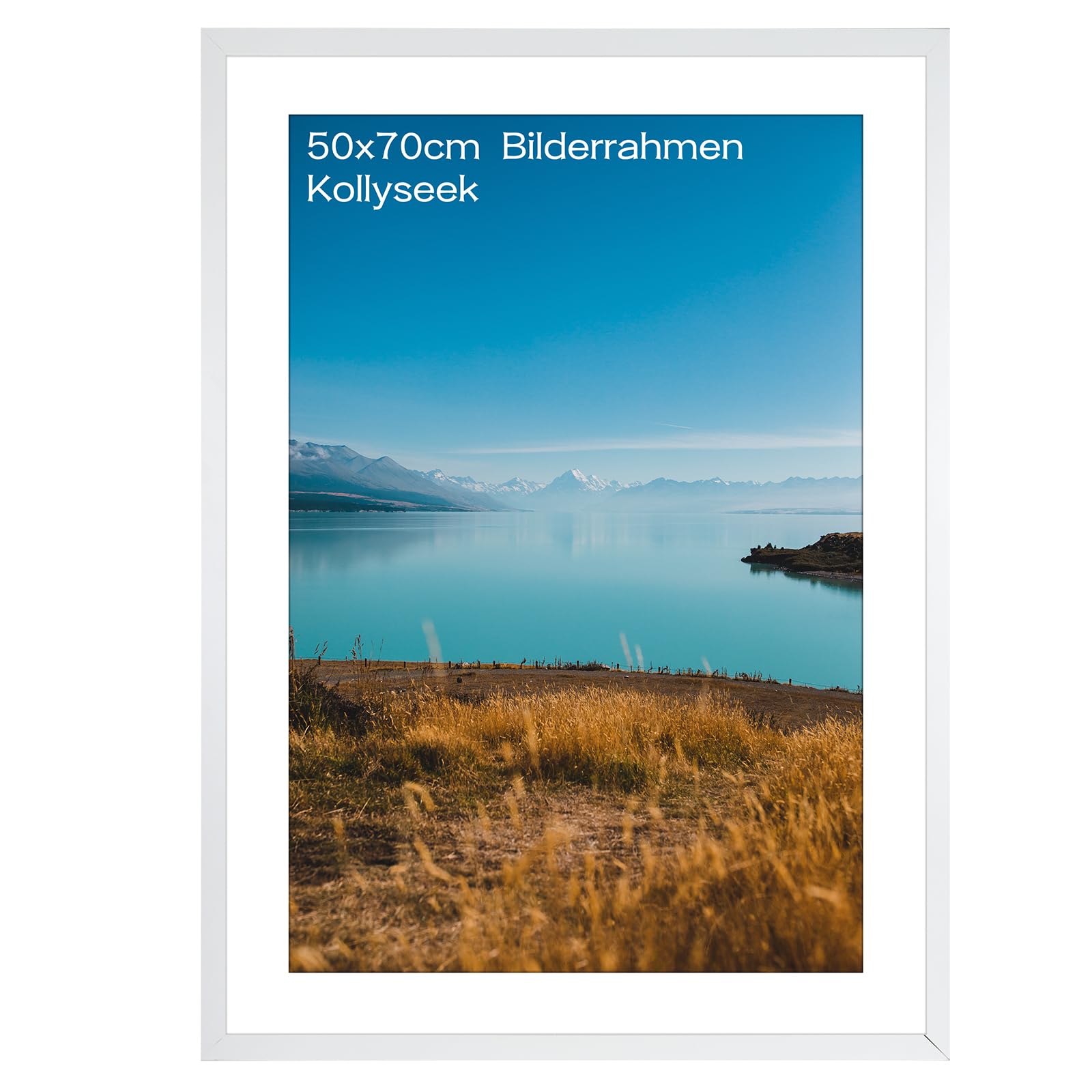 kollyseek Picture Frame 50 x 70 cm MDF and Acrylic Glass White Picture Frame for Hanging and Standing Living Room for Standing and Hanging, Decorative Frame