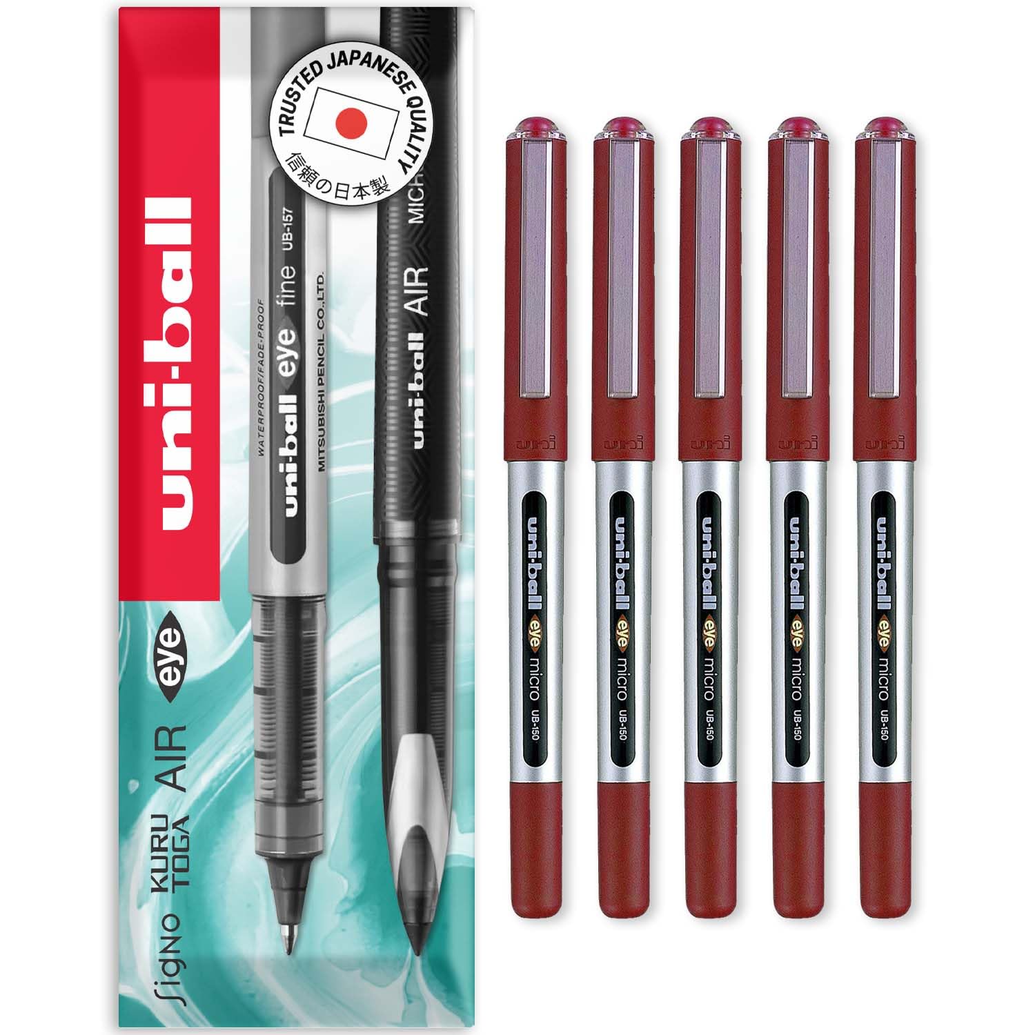 uni-ball Eye Micro UB-150E Gel Ink Pen - 0.5 mm - In Envelope Gift Packaging (Pack of 5, Red) — image 1