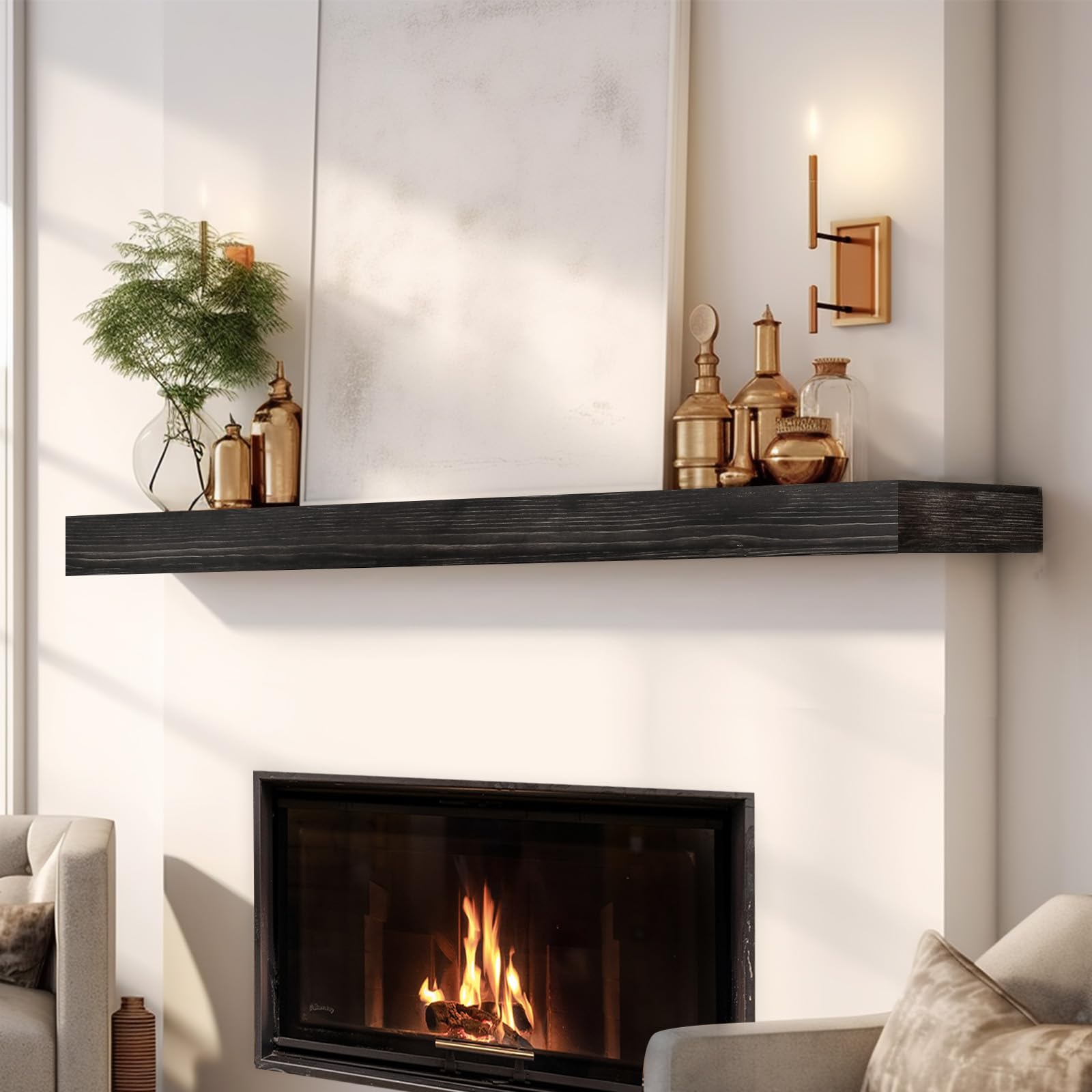 Photo 1 of ***SEE CLERK COMMENTS*** YLYHSST Fireplace Mantel Handmade, 3'' Thick Wall Decor Long Floating Shelf, 72inch Rustic Wood Shelf with Invisible Brackets, Black 