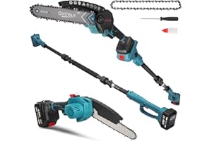 ONEVAN 2-in-1 Electric Pole Saws for Tree Trimming, 8 Inch Brushless Mini Chainsaw, 2 Pack 20V 4.0Ah Battery Powered Pole Saws, Auto Oiling, 14ft Reach Cordless Pole Saw with Shoulder Strap