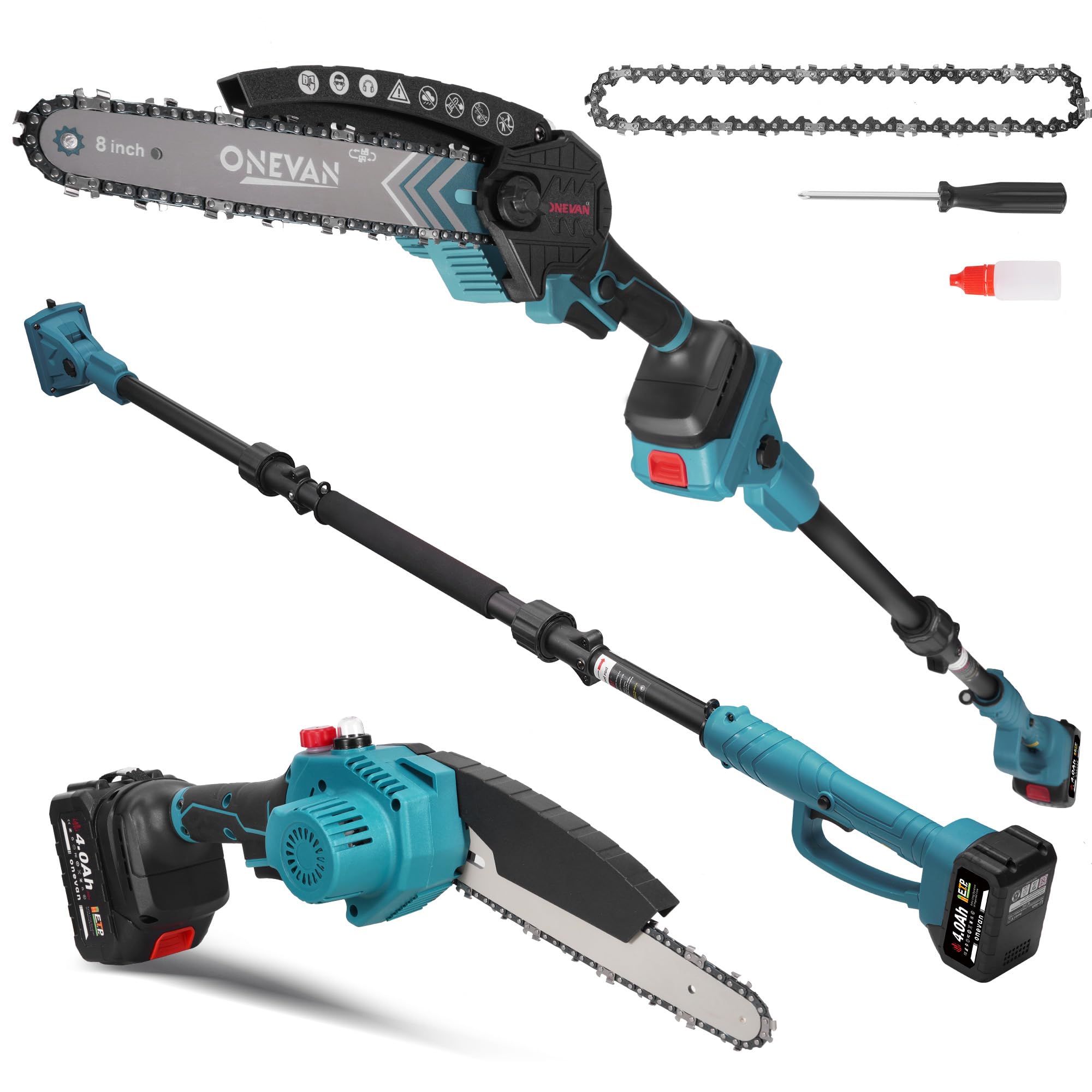 2-in-1 Electric Pole Saws for Tree Trimming, 8 Inch Brushless Mini Chainsaw, 2 Pack 20V 4.0Ah Batter