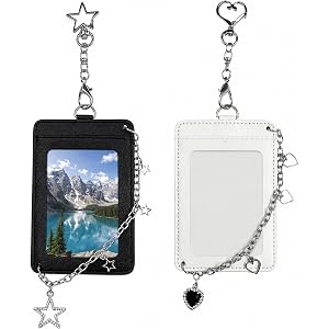 Enyyfit Photocard Holder Keychain 2PCS, Kpop Photocard Keychain Set with Double Slot Card Holder, Black and White Photo Card