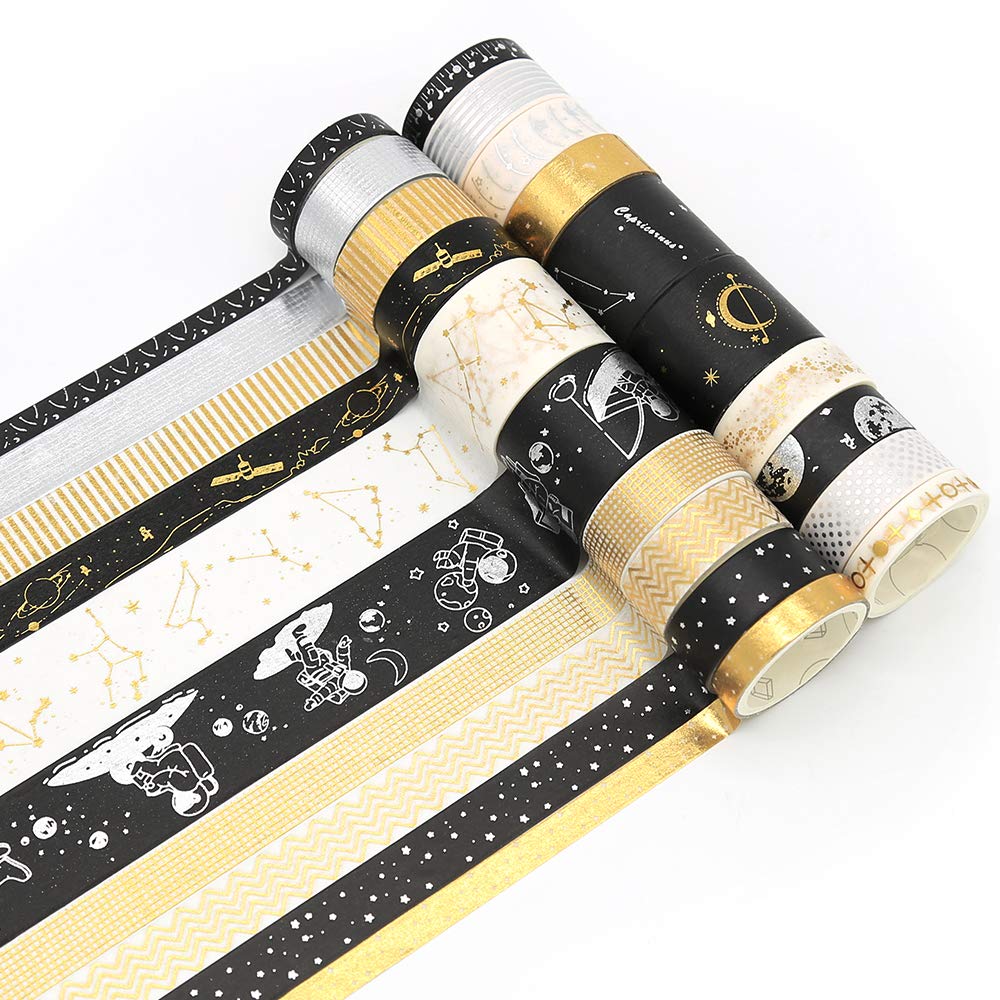Gold Foil Washi Tape Set - 20 Rolls DIY Decor Japanese Adhesive Masking Tape for Scrapbook, Bullet Journal, Planner, Arts & Crafts, Gift Wrapping